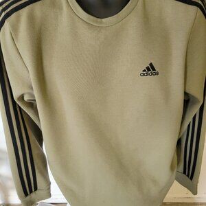 Adidas Sage Green V-neck with black stripes down the sleeves